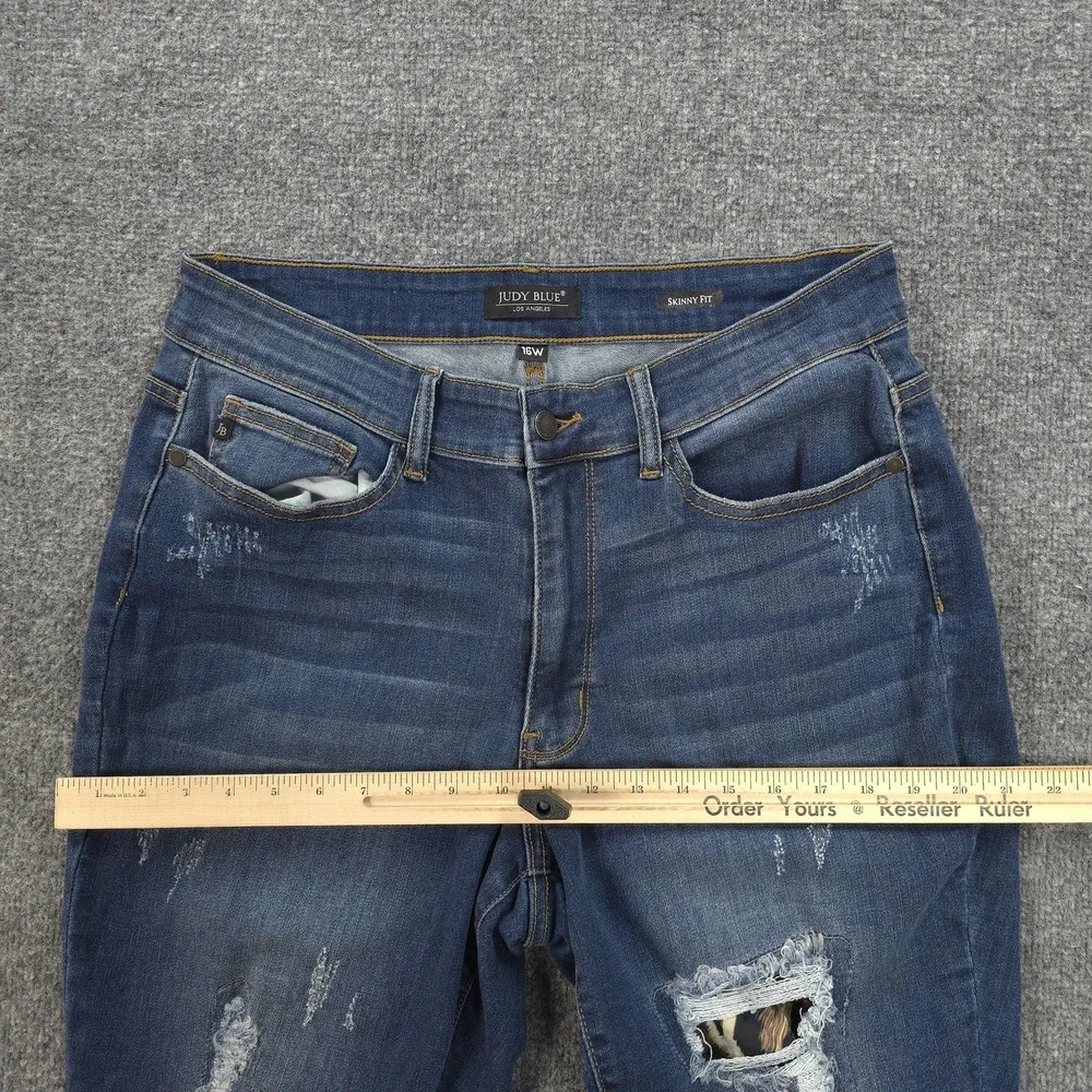 Judy Blue‎ Jeans Womens 16W Blue High Rise Skinny Distressed Denim Leopard
